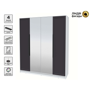 Шкаф распашной Тренд КТ-Ш4 (з) (Белый платинум ЛДСП/ Пепел ЛМДФ) Ш1800 В2128 Г54..